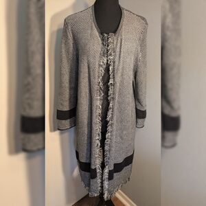 Kasper Black and Gray Fringed Cardigan